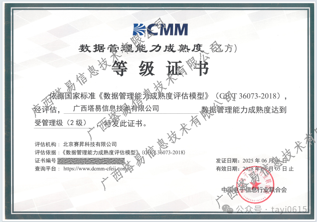 塔易技术数据管理成熟度达DCMM 2级,夯实数字化转型底座
